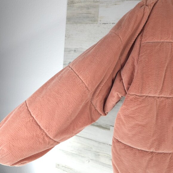 AMERICAN EAGLE PINK CORDUROY PUFFER JACKET WOMEN'S XL HOODED FULL ZIP POCKETS - Picture 12 of 16